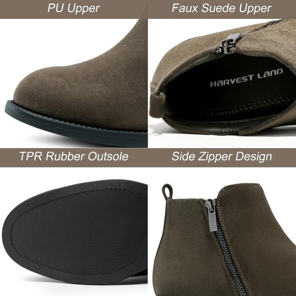 Women's Khaki Ankle Boots Short Flat Low Heel Dress Chelsea Casual Classic - Picture 3 of 9